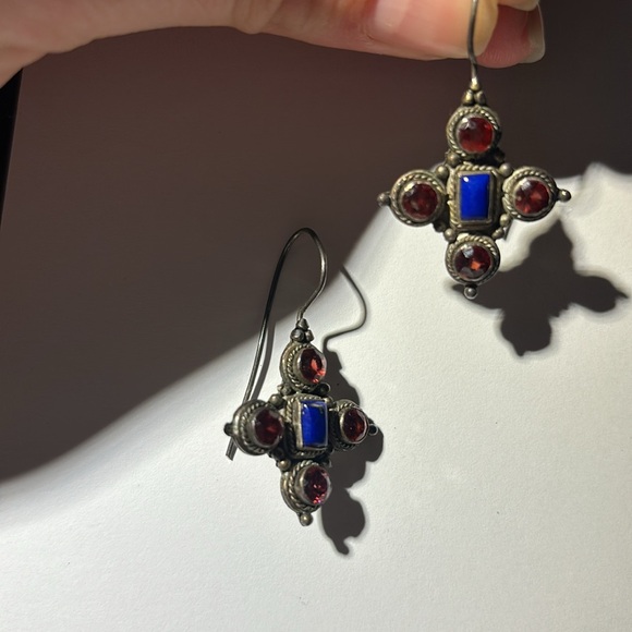 🫑 {PRICE FIRM} Vintage Stamped Silver Lapis Dangle Earrings - Picture 5 of 6
